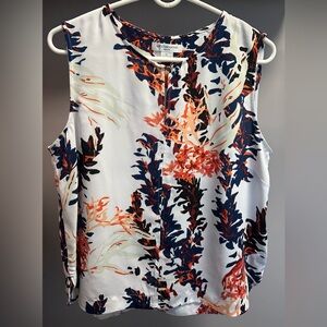 LIZ CLAIBORNE size LARGE PETITE  Sleeveless Floral Top in Navy, Orange and White